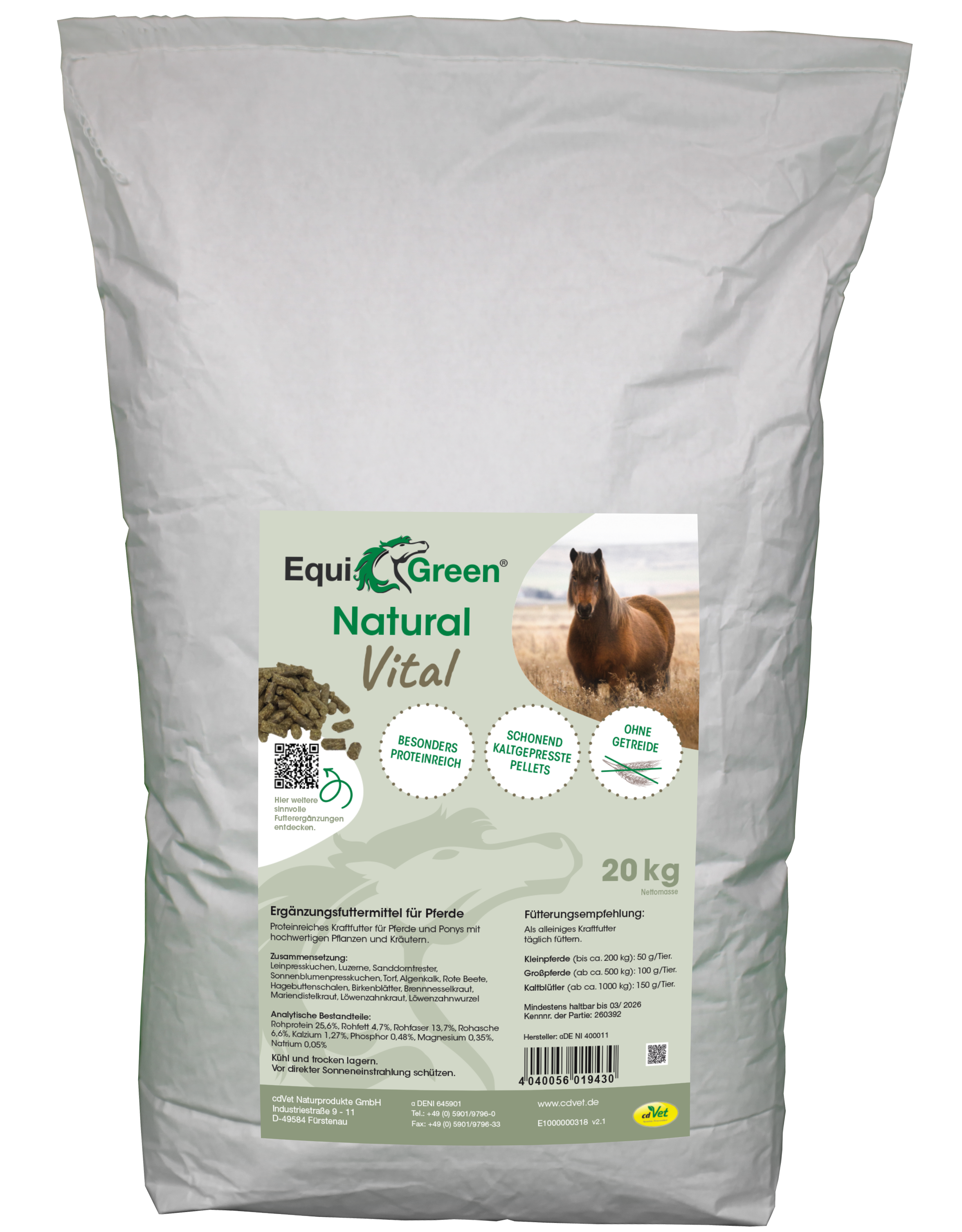 EquiGreen Natural Vital Grain-Free Pellets 20 kg