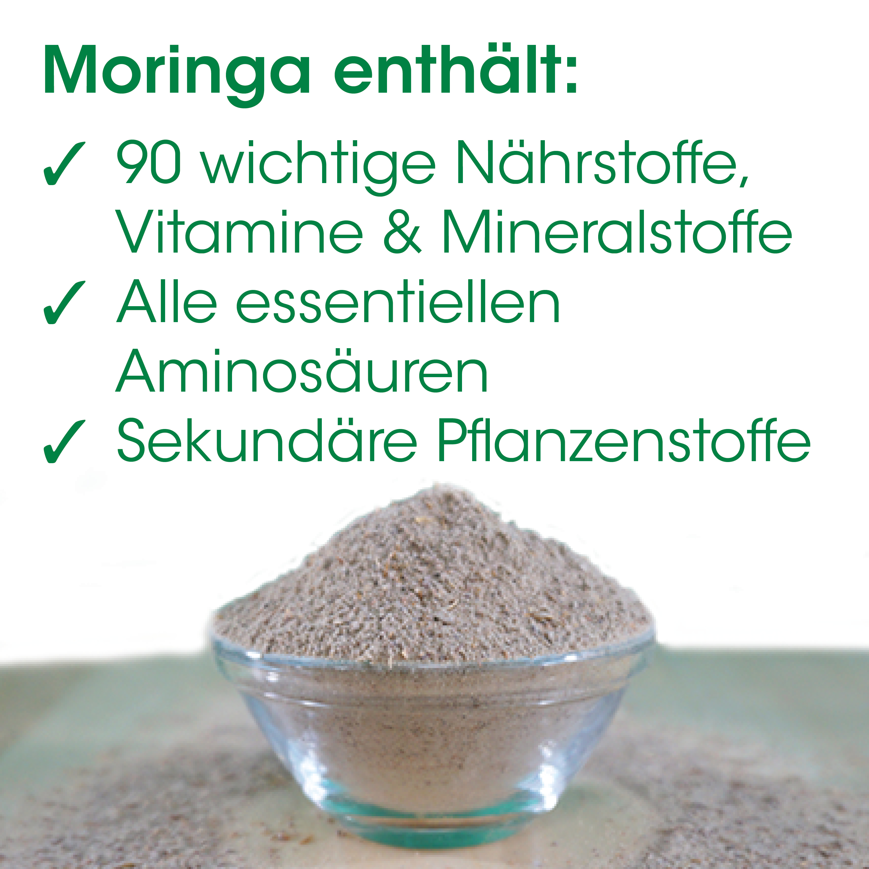 Moringa, Nährstoffe, Pulver, Glas-Schüssel, Schaum